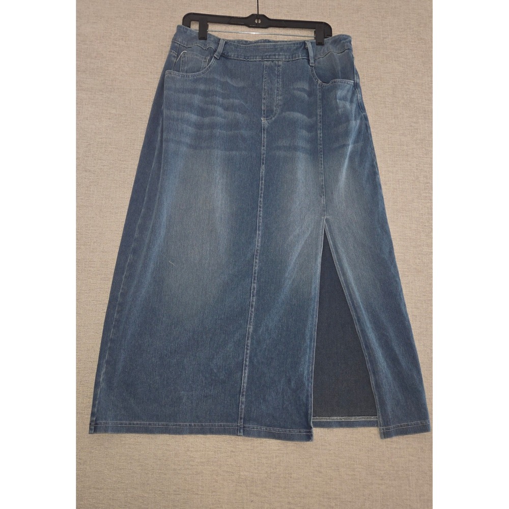 Halara Blue Flex Denim Maxi Skirt High Waisted Side Slit Pockets XL Regular NWT